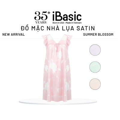 Đầm mặc nhà nữ Summer Blossom iBasic lụa satin tay cánh tiên SW088