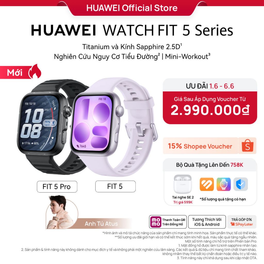 Đồng Hồ Thông Minh HUAWEI WATCH FIT 5 Series |Titanium & Kính Sapphire 2.5D| Nghiên Cứu Nguy Cơ Tiểu Đường| Mini-Workout | BigBuy360 - bigbuy360.vn