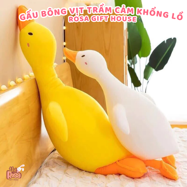 Thú Nhồi Bông Vịt Trầm Cảm Màu Trắng Vàng Nhiều Size – Gấu Bông Gối Ôm Dài Quà Tặng Siêu Cute
