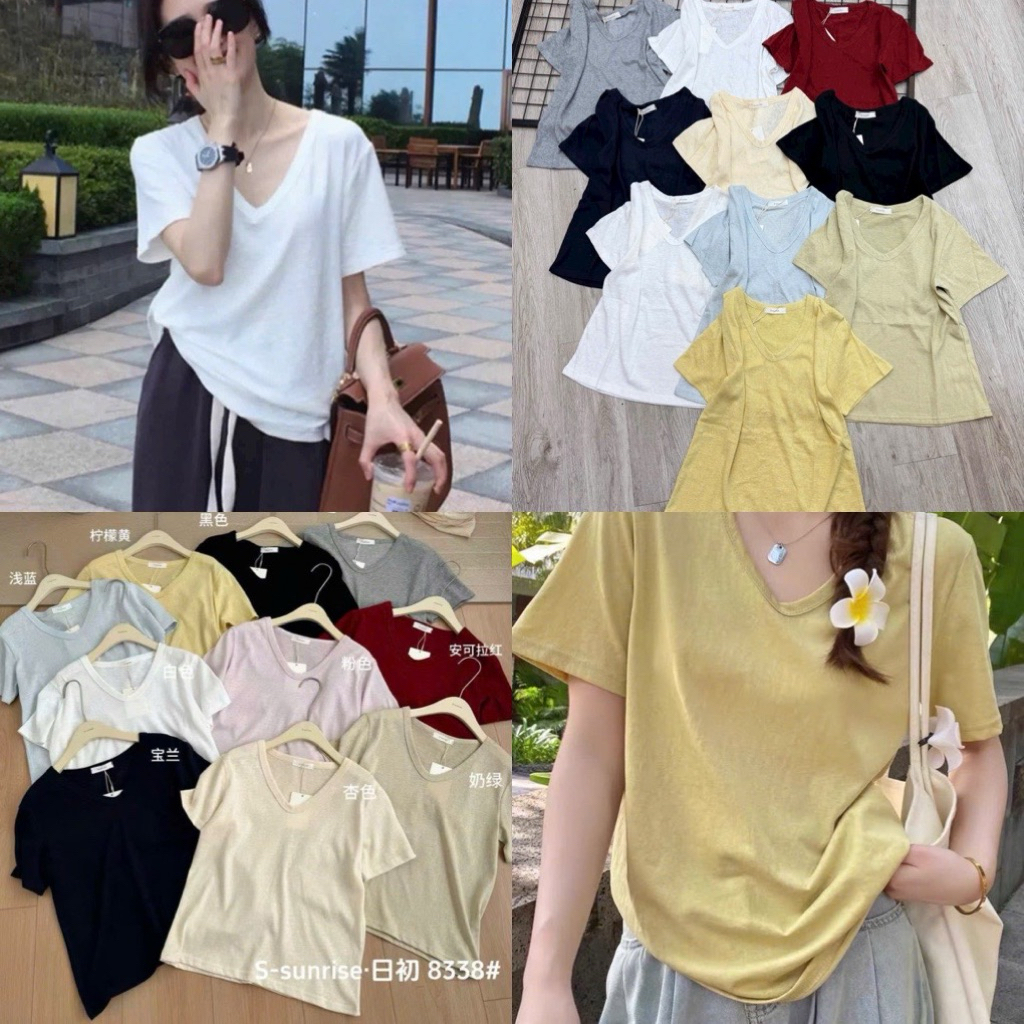 Áo thun phom rộng vừa cổ tim