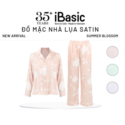 Bộ mặc nhà nữ Summer Blossom iBasic pyjama lụa satin áo tay dài, quần dài HOMW075