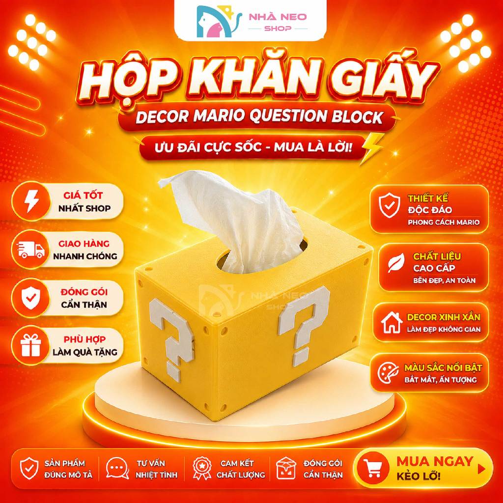 Hộp khăn giấy decor Mario Question Block