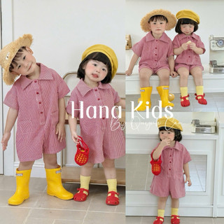 [CHÍNH CHỦ HANA KIDS_KO BÁN SỈ] Jumpsuit Kẻ Sọc Đỏ Cho Bé - Jum Đùi Thiết Kế Cho Bé Chất Thô Hàn Mềm Mát