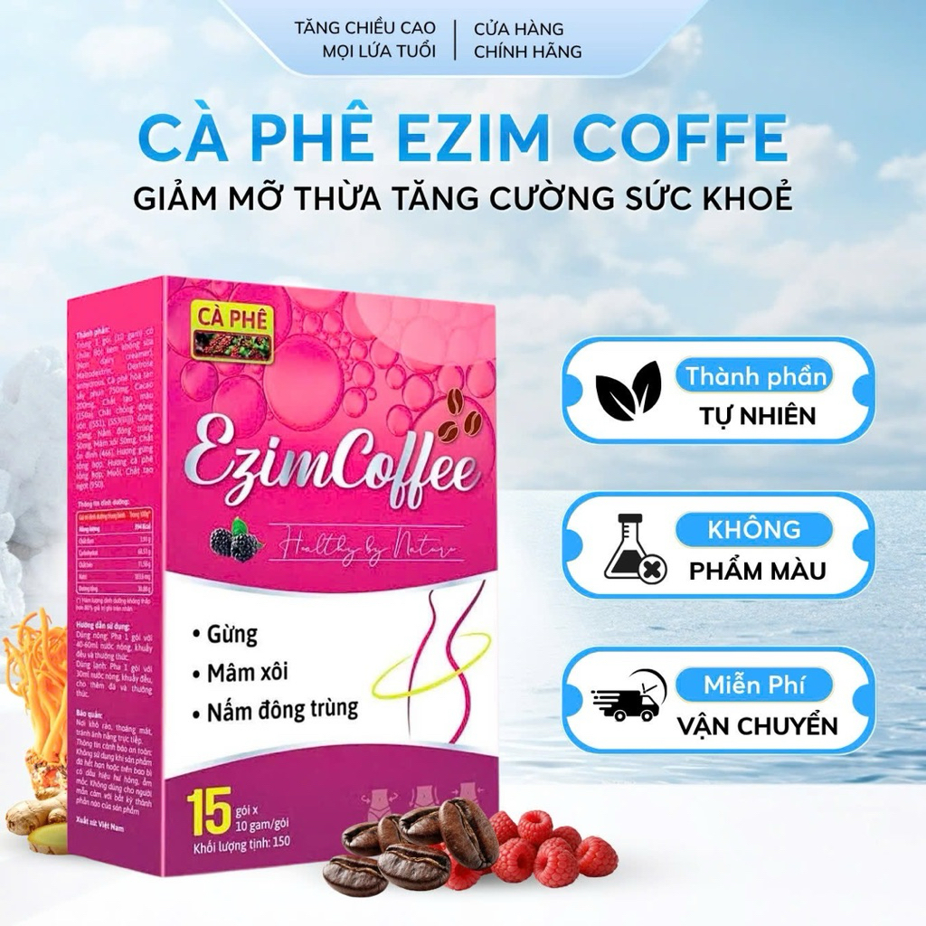 Cà Phê Ezim Coffee hỗ trợ giảm cân, giảm thèm ăn, hạn chế hấp thu chất béo-hộp 15 gói