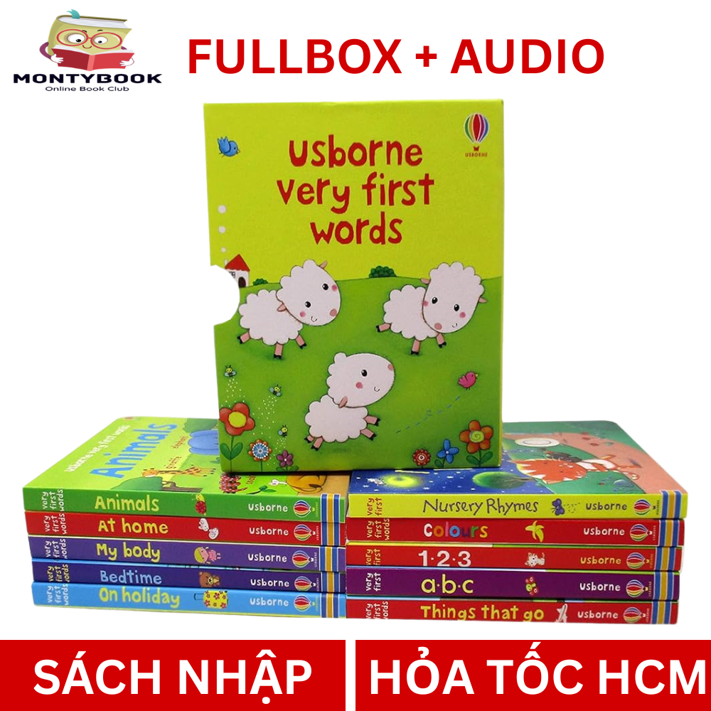 Sách loại 1- Usborne very first words 10 cuốn + File Mp3, boardbook full hộp cứng đẹp