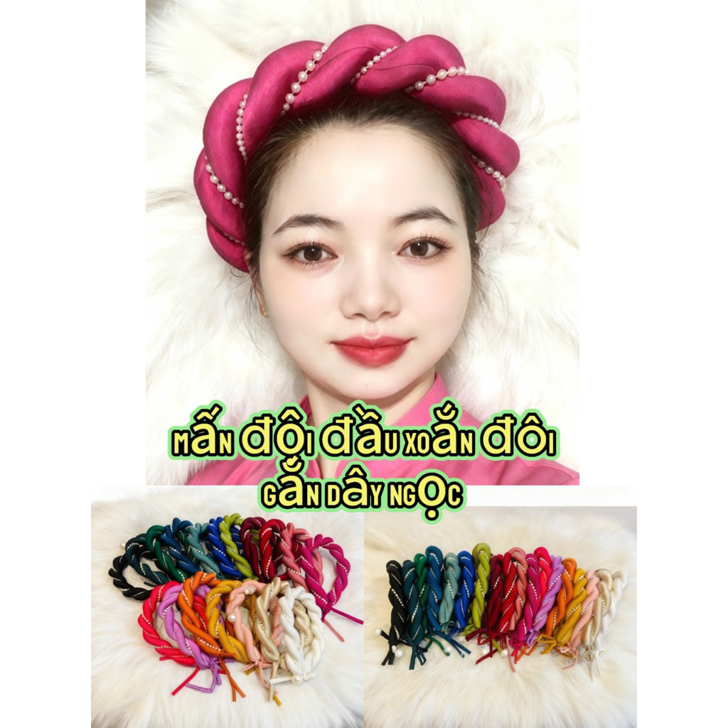 mấn lụa đội đầu gắn dây ngọc cho mẹ và bé + sỉ