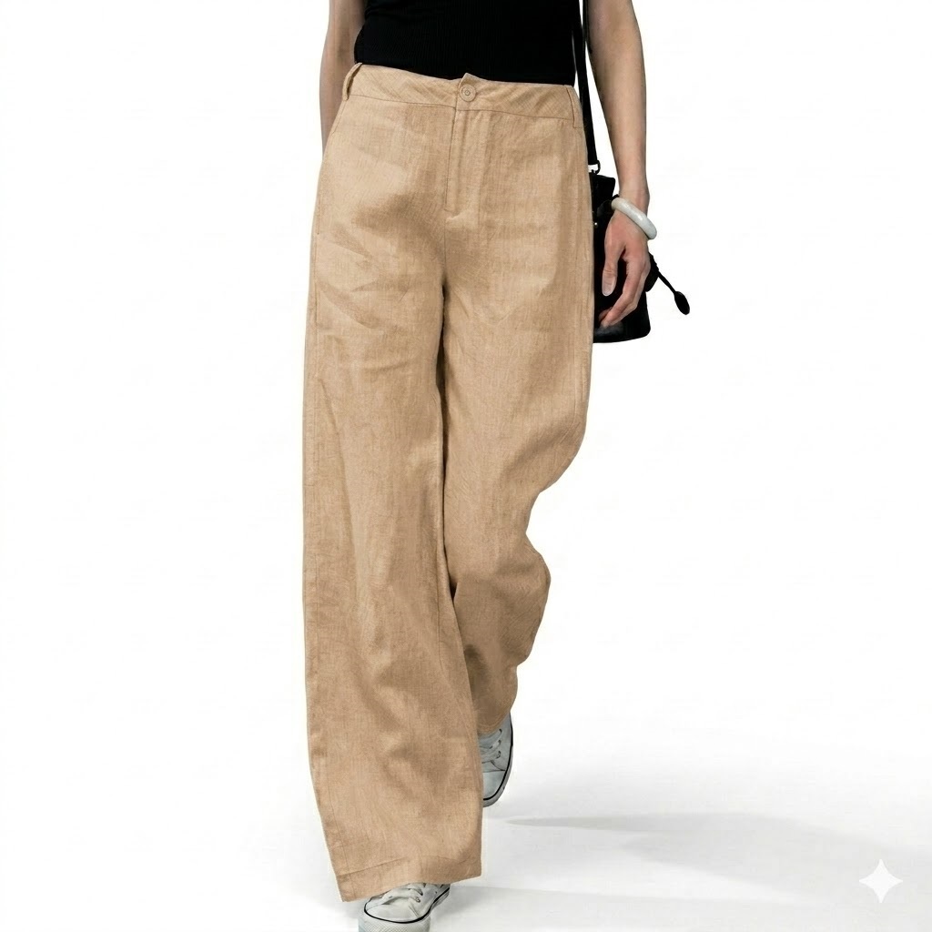 Quần suông dài SLINEN - Linen bột cao cấp, cạp lưng chun, ống rộng trẻ trung, tôn dáng - QD01