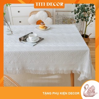 Khăn trải bàn decor, khăn trải bàn tròn, decor phòng ngủ, khăn ren trắng decor phòng khách