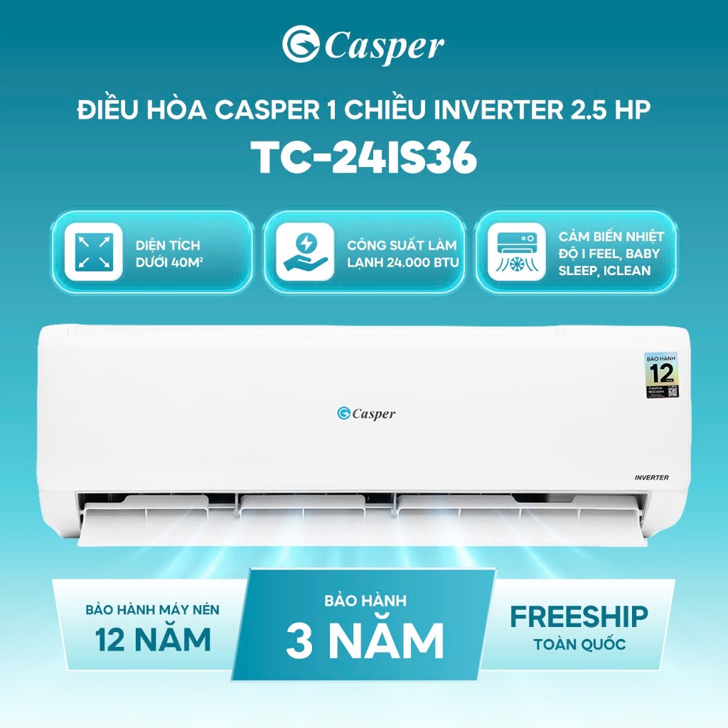 Máy lạnh Casper Inverter 1 chiều TC-18IS36 (2HP)/ TC-24IS36 (2.5HP) , Làm lạnh nhanh, Turbo iClean, 
