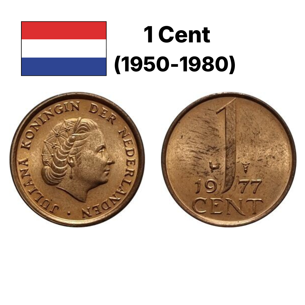 Các mẫu đồng xu 1 & 5 Cent (1950-2001) của Hà Lan