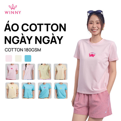 Áo thun nữ WINNY cổ tròn cotton 180 gsm tay ngắn hình in mùa hè | 1HACT26009N