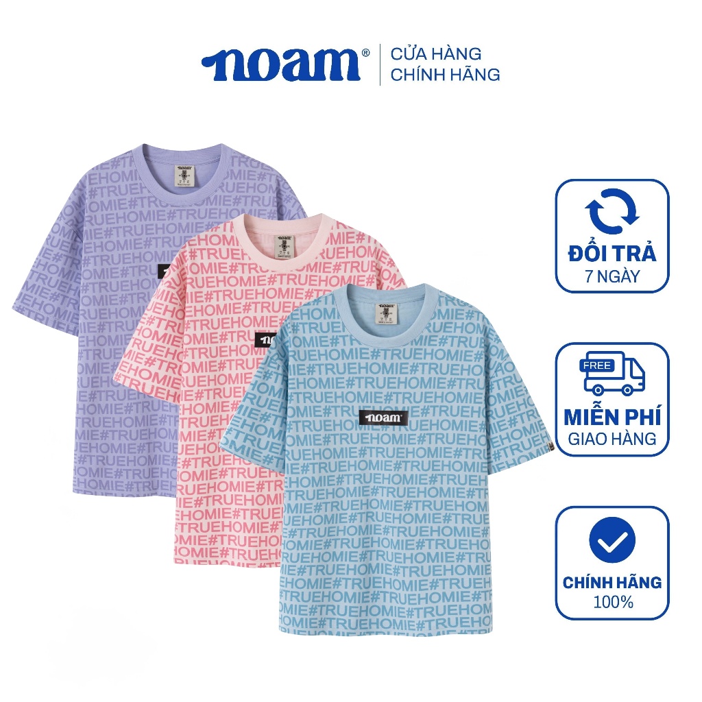 Áo thun Form rộng NOAM Monogram Homies Unisex 100% Cotton - Màu hồng/ xanh/ tím