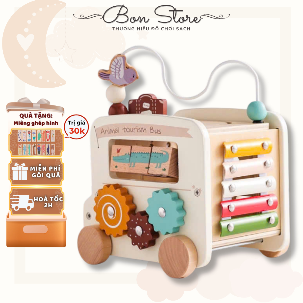 Đồ Chơi Hộp Bận Rộn Busy Box Gỗ 6 in 1 Đồ Chơi Nhận Thức Giáo Dục Sớm Montessori Cho Trẻ Em Từ 6 thá