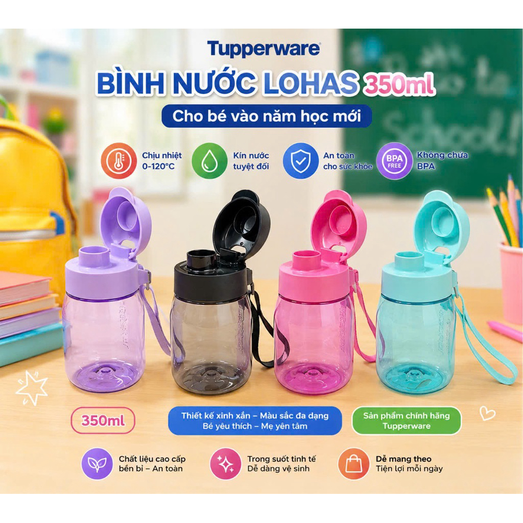 Bình nước Mini Lohas không ống hút 350ml, nhựa nguyên sinh an toàn cho bé sủ dụng