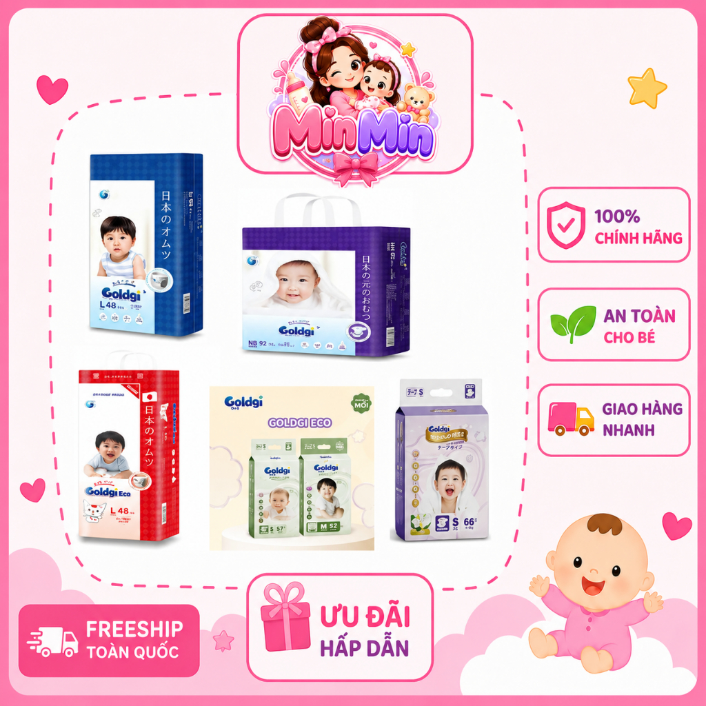 [CHÍNH HÃNG] Bỉm Nhật Cao Cấp Goldgi Signature prenium và bỉm goldgi eco Dán/Quần Đủ Size - Sợi Vải 