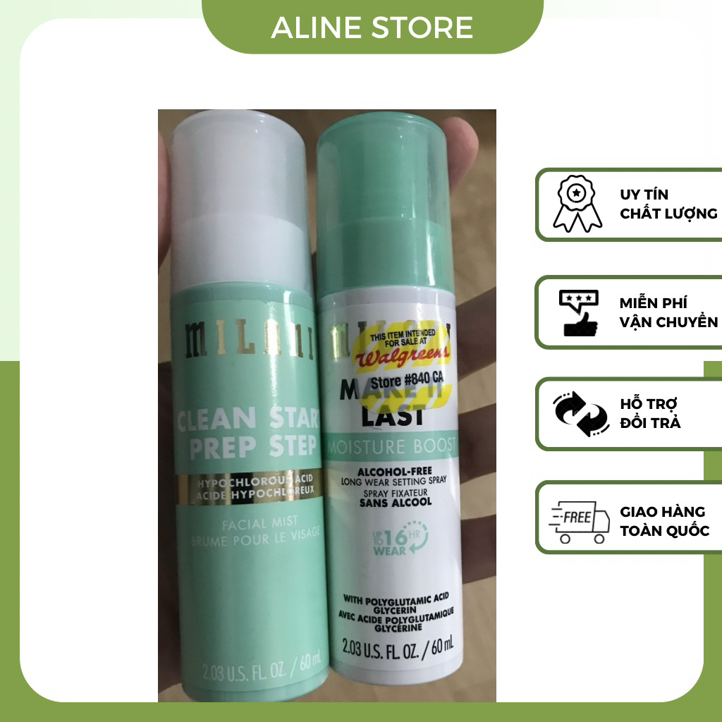 [Usa] Bộ đôi xịt dưỡng ẩm + xịt khoá nền Milani Make It Last Moisture Boost và Milani Clean Start Pr