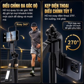 Tripod LaTech CL12P bản 2026 xoay tự động cảm biến theo người, gấp gọn 30cm có điều khiển từ và đèn