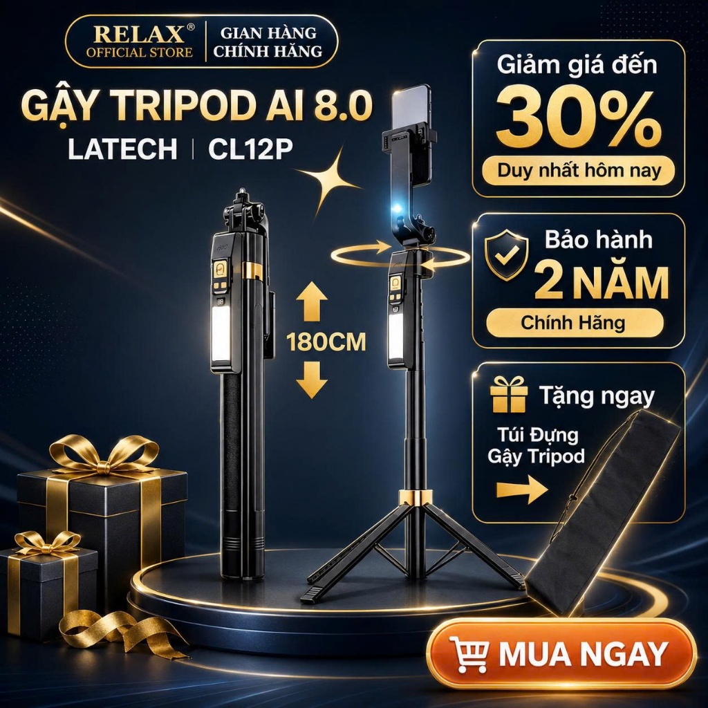 Gậy quay video 1 mình CL12-P bản 2026, Tripod AI dùng để livestream, quay video, chụp ảnh kéo dài