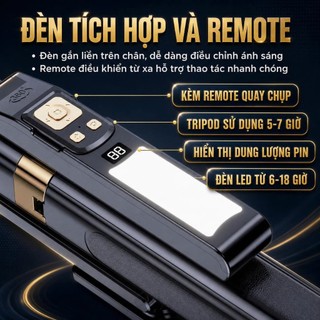 Tripod LaTech CL12P bản 2026 xoay tự động cảm biến theo người, gấp gọn 30cm có điều khiển từ và đèn