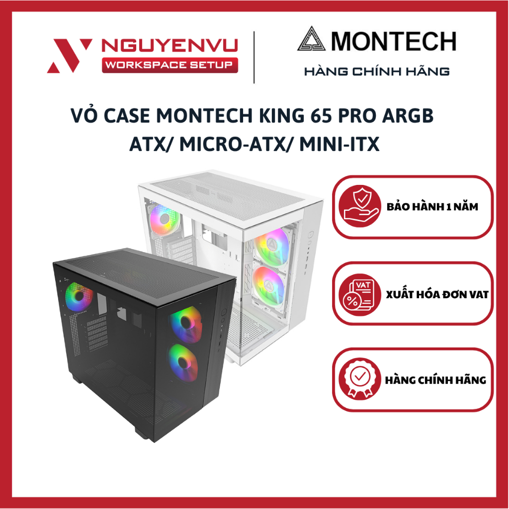 Vỏ Case Montech King 65 Pro ARGB Mid Tower (ATX/ Micro-ATX/ Mini-ITX) - Hàng Chính Hãng