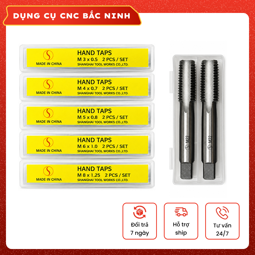 Mũi Taro tay M3-M16 đầy đủ bước ren, chuyên taro thép