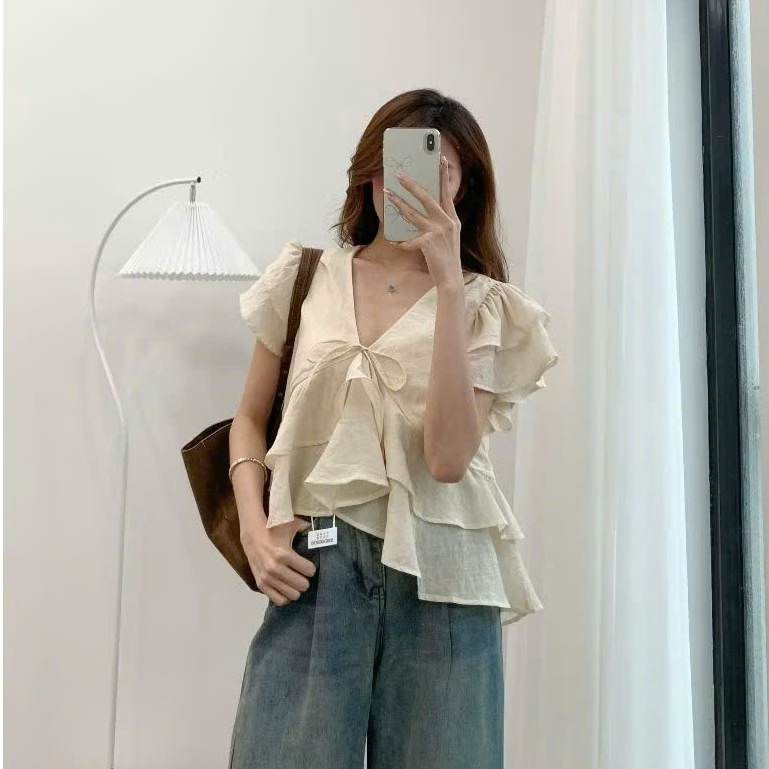 Áo Babydoll Kiểu Nữ Nhiều Tầng Bồng Xoè Đuôi Cá Cổ V Mùa Hè Kimee - KA836 | BigBuy360 - bigbuy360.vn