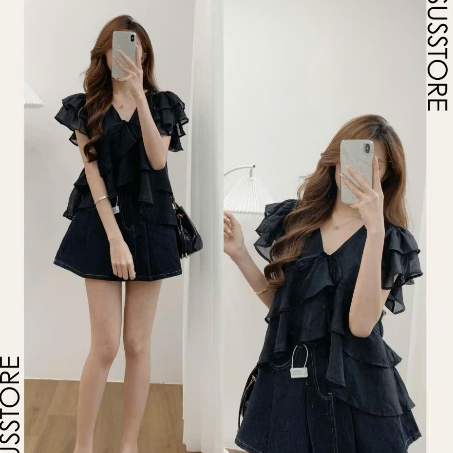 Áo Babydoll Kiểu Nữ Nhiều Tầng Bồng Xoè Đuôi Cá Cổ V Mùa Hè Kimee - KA836 | BigBuy360 - bigbuy360.vn
