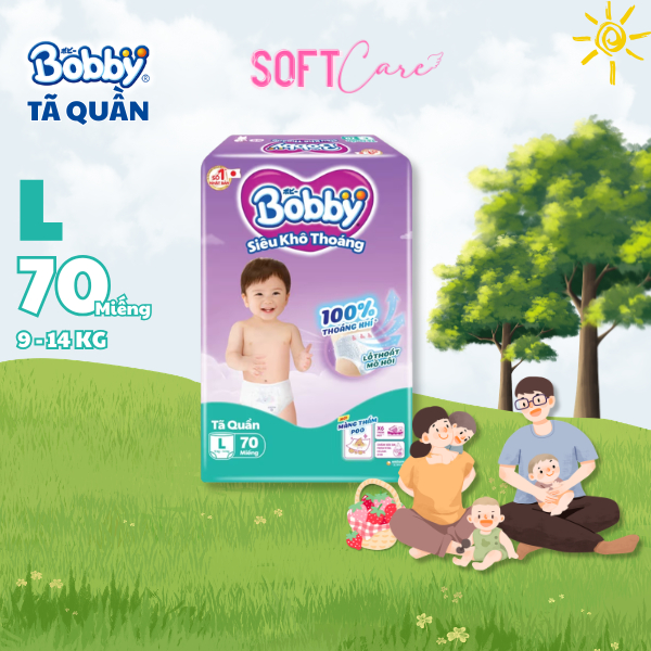 Tã Quần Bobby Siêu Khô Thoáng Size L 70 Miếng