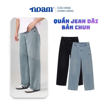 Quần Jean Ống rộng lưng thun NOAM Nafox Unisex - Màu Đen/ Xanh