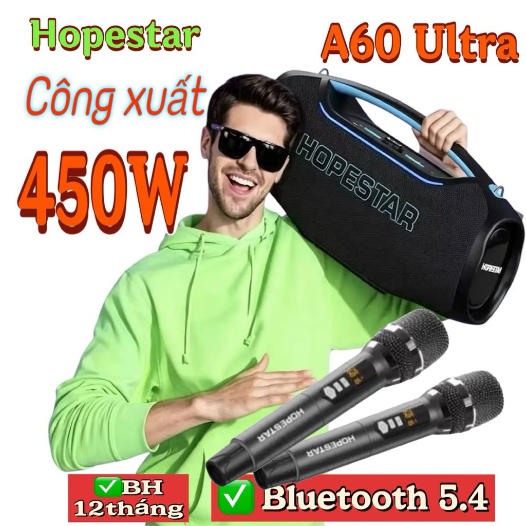 Loa HOPESTAR A60 Ultra, Loa Chống Nước Công Xuất Cao 450W Bluetooth 2micro Không Dây Di Động Ngoài T