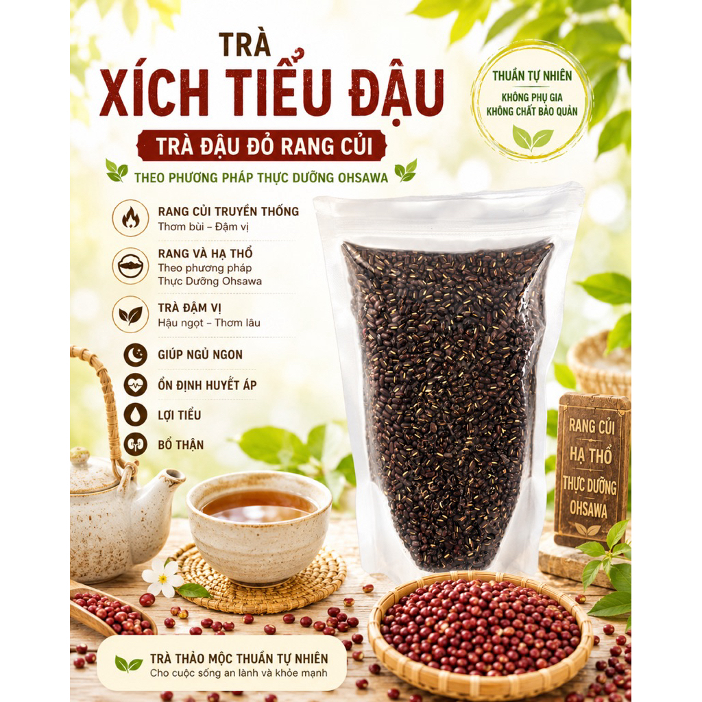 Trà Xích Tiểu Đậu 500g - Trà Đậu Đỏ - Đậu Đỏ Rang theo PP ohsawa - rang và hạ thổ