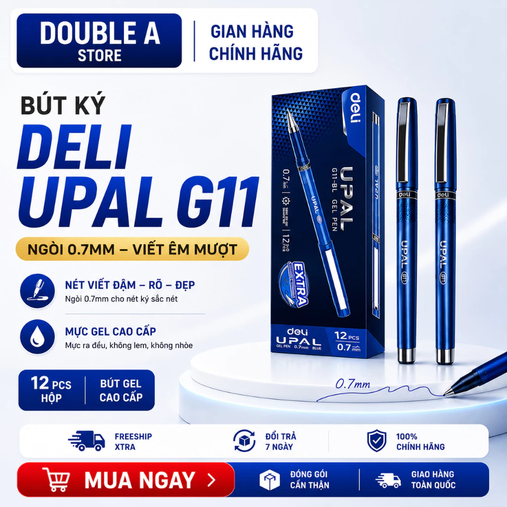 Bút Ký Deli Upal G11 / G11-BL 0.7mm – Bút Gel Cao Cấp, Mực Đậm, Không Lem, Viết Êm, Chính Hãng
