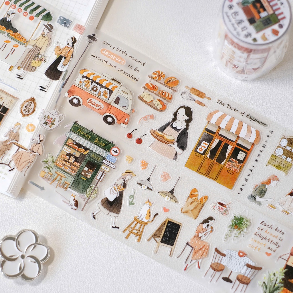 Pet tape sticker tiệm bánh Bakery chiết chu kì 100cm meohime