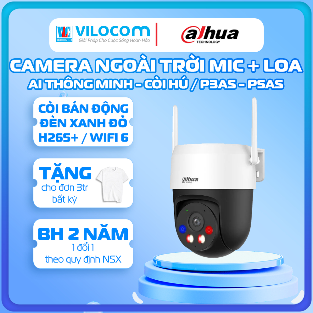 camera PT WiFi ống kính cố định quay quét ngoài trời 5MP 3MP DAHUA P5AS-PV P3AS - Hàng Chính Hãng