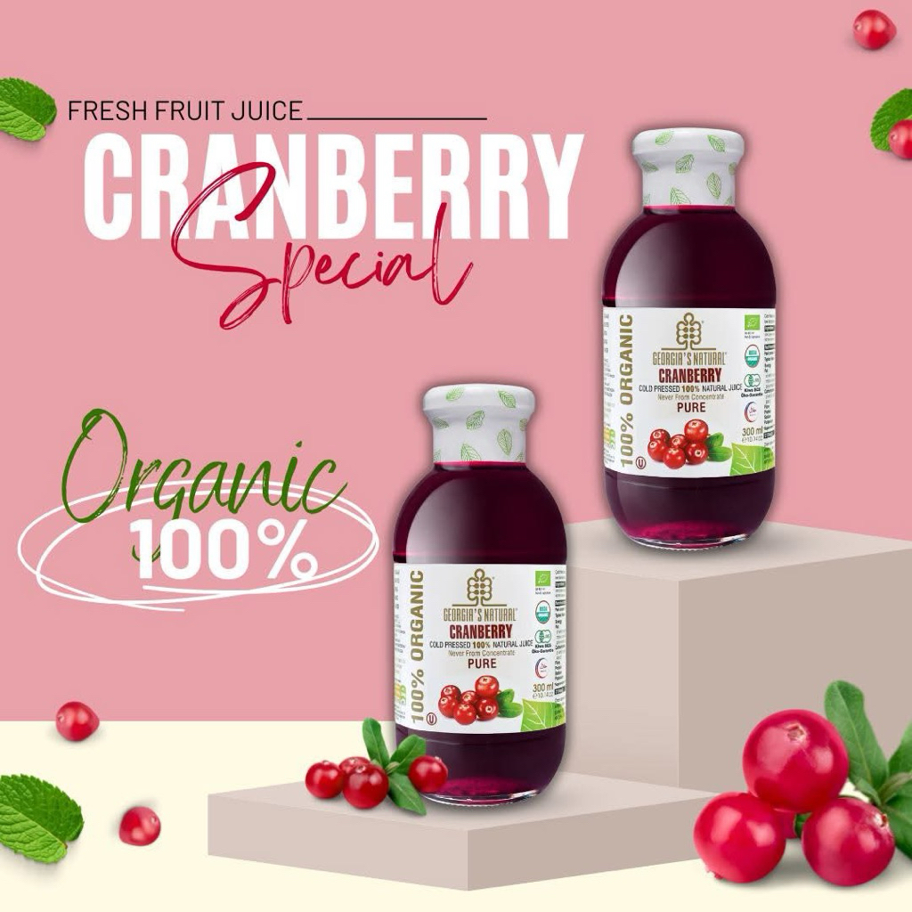 Nước ép hữu cơ nam việt quất Georgia's Natural -300ml - CRANBERRY COLD PRESSED 100% NATURAL JUICE