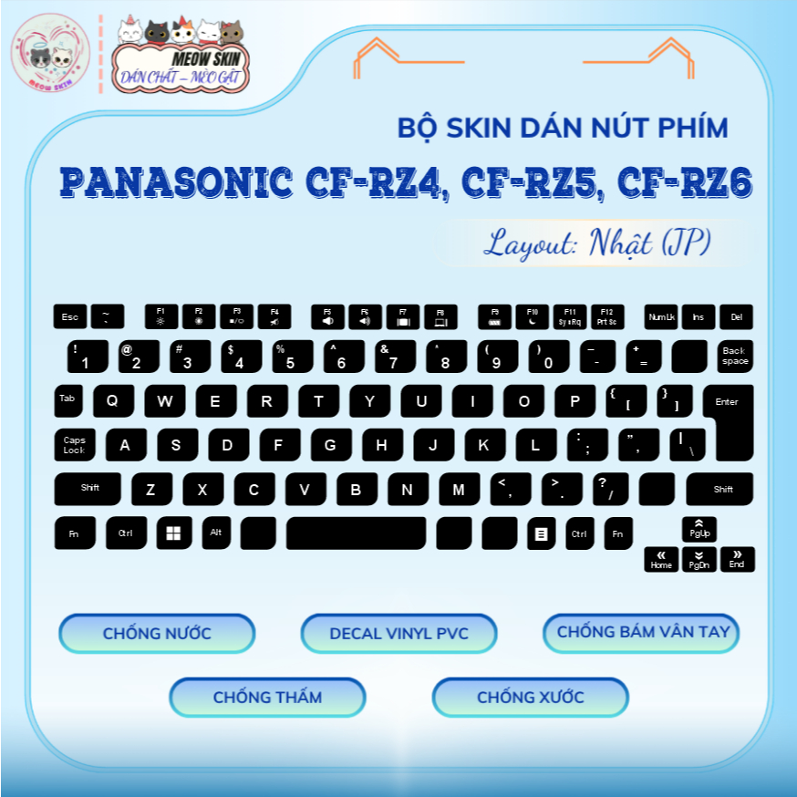 Dán nút phím Panasonic CF-RZ4, CF-RZ5, CF-RZ6 JP->US | Miếng dán phím cắt sẵn