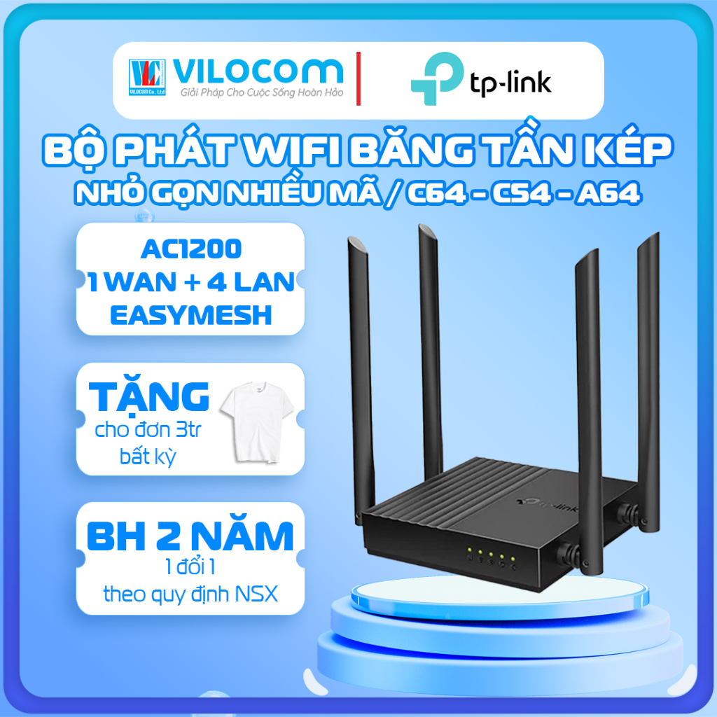 Router WiFi Gigabit MU-MIMO TP-Link Archer C64 A64 C64- Hàng Chính Hãng