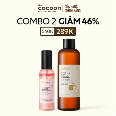 [MUA 2 GIẢM 46%] Combo Nước tẩy trang bí đao 500ml & Tinh chất xịt dưỡng sen Hậu Giang Cocoon 100ml