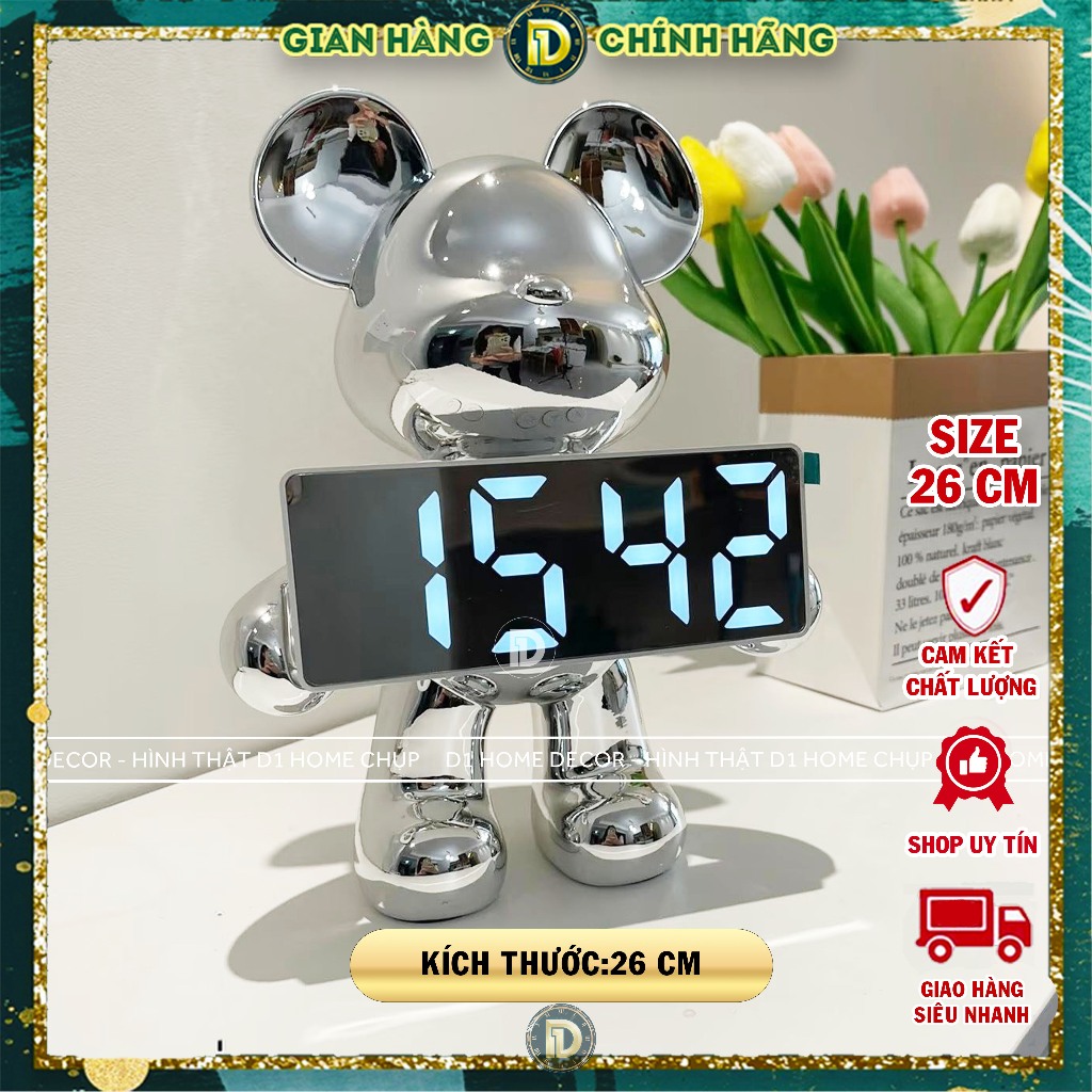Gấu Decor Đồng hồ Led  xem giờ - Size: 26 cm - Trang Trí Nhà Cửa - D1 home