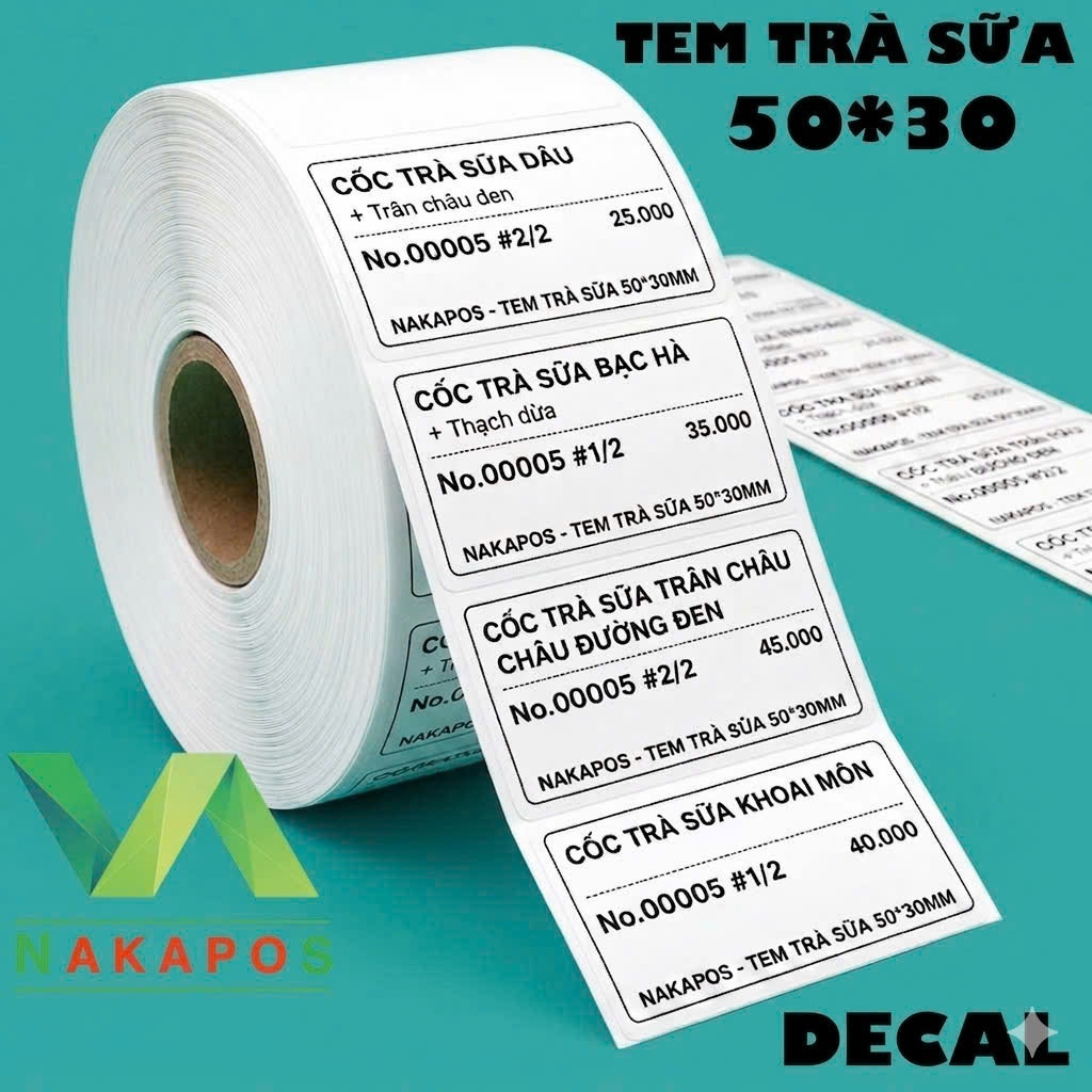 [1000 Tem] Cuộn tem trà sữa 50x30 40x30 tem mã vạch 50*30 40*30 dán được decal 30x50 30x40 giấy in t