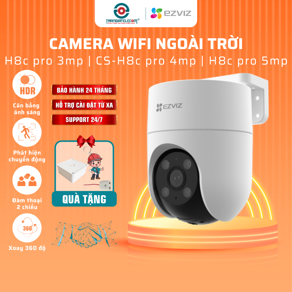 Camera ngoài trời Wifi EZVIZ H8C | H8C PRO Đàm thoại 2 chiều, Màu ban đêm - TRANGIATELECOM