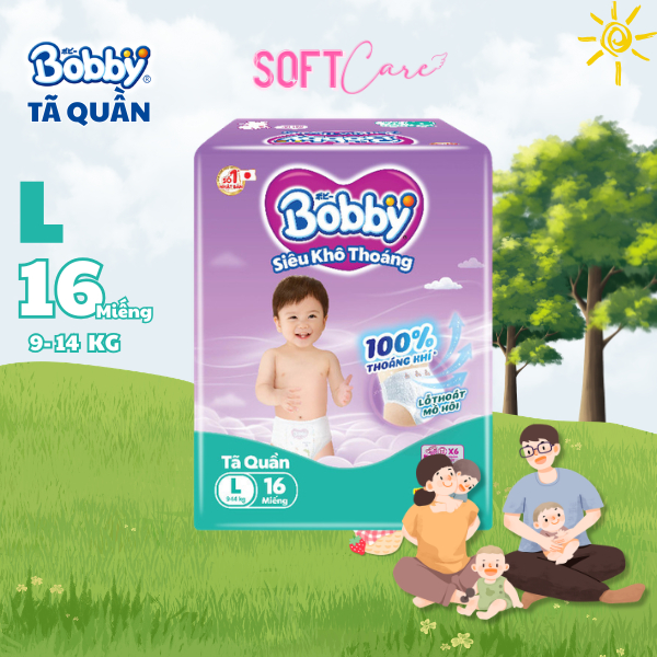 Tã Quần Bobby Siêu Khô Thoáng Size L 16 Miếng