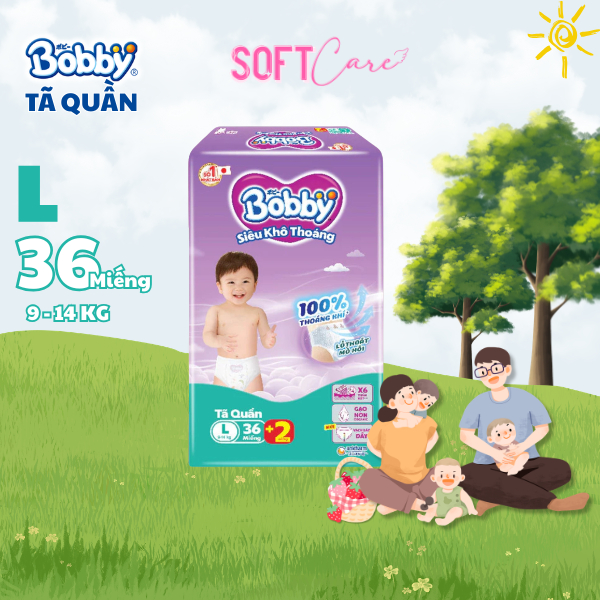 Tã Quần Bobby Siêu Khô Thoáng Size L 36 Miếng