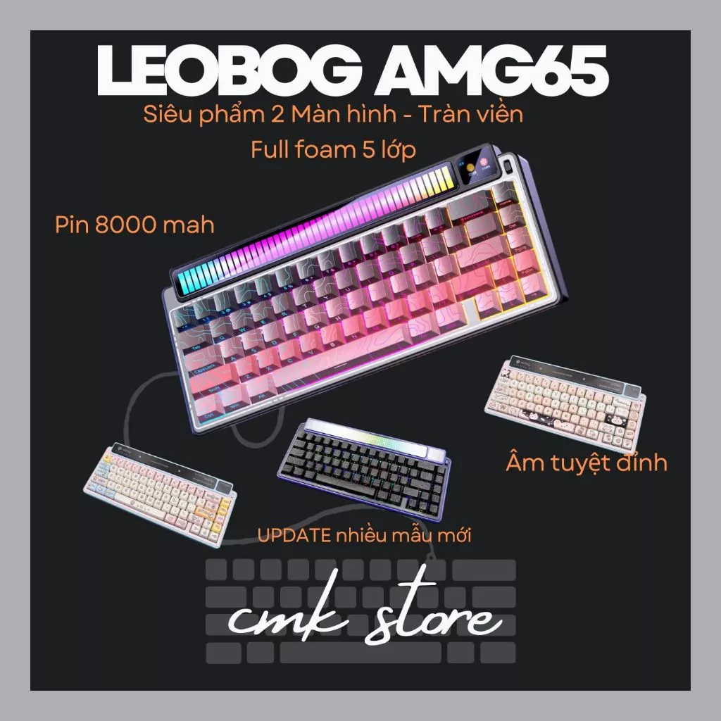 (sẵn tùy màu) Bàn Phím Cơ - Aula Leobog AMG65 - 2 màn hình tràn viền - LED ma trận nhảy theo nhạc - 
