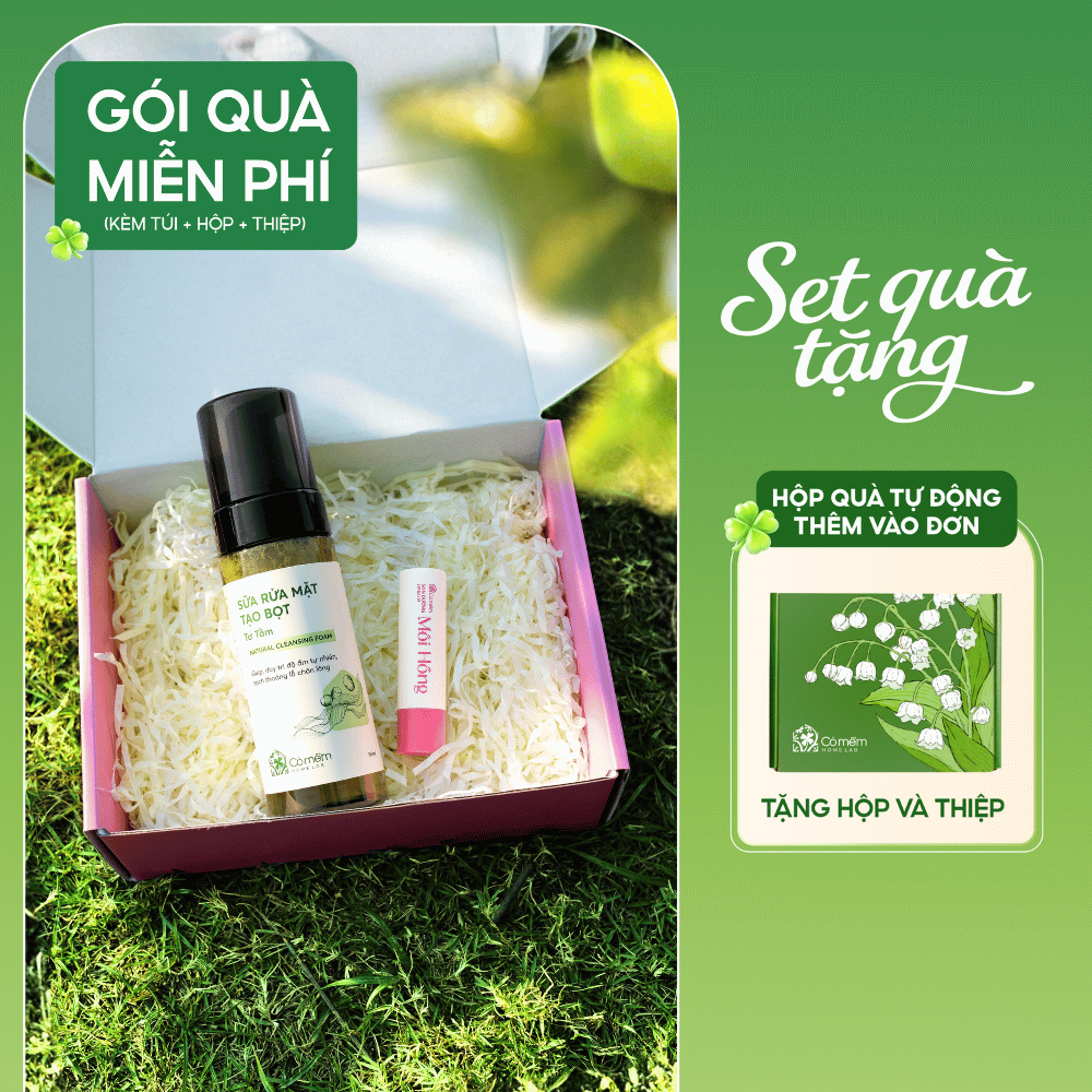 [Set Quà Tặng] Combo Sữa Rửa Mặt Và Son Dưỡng Môi Cỏ Mềm | Hộp quà tặng người yêu, mẹ, cô giáo