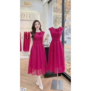 Váy Thiết Kế DVC - Váy Xòe Hồng Cổ Tròn Sát Nách, Tag Hoa Ngực DS8177 - DOLCE VIVA COLLECTION