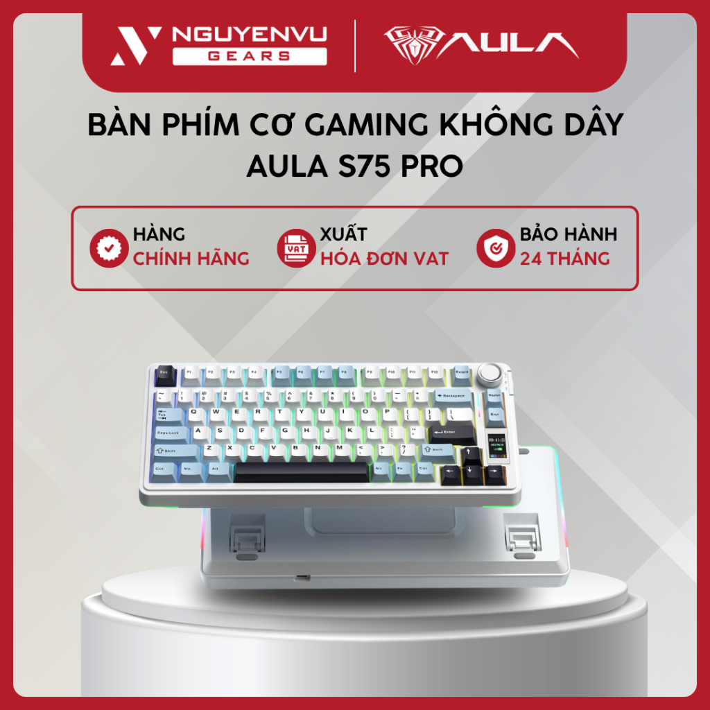 [Full VAT] Bàn phím cơ Gaming không dây AULA S75 PRO (75%/Gasket/Hotswap/4000mAh/RGB) - BH 24 THÁNG