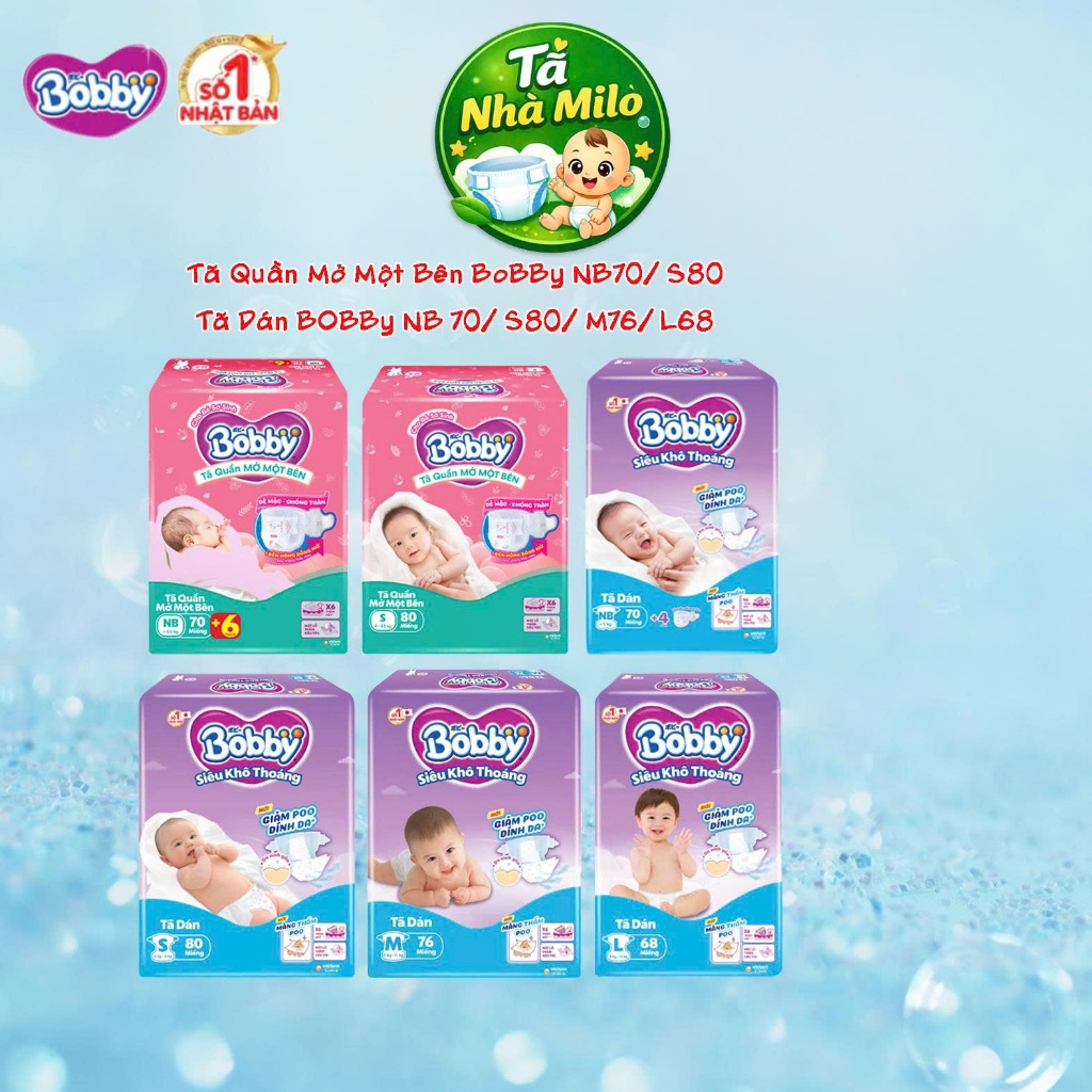 Tã quần mở một bên Bobby NB70+6/ S80 miếng / Tã dán sơ sinh NB70+4 / S80/ M76/ L68 miếng