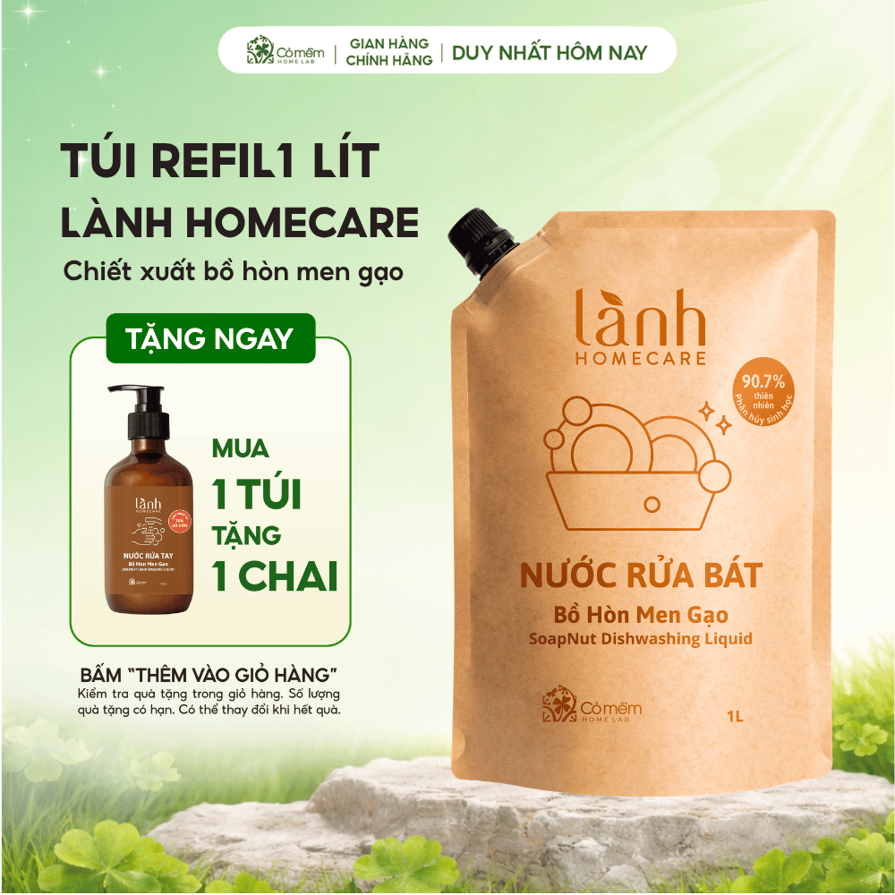 [MUA 1 TẶNG 1] Túi Nước Lau Nhà Lau Bếp Rửa Tay Rửa Bát Lành HomeCare Chăm Sóc Nhà Cửa Cỏ Mềm 1 Lít