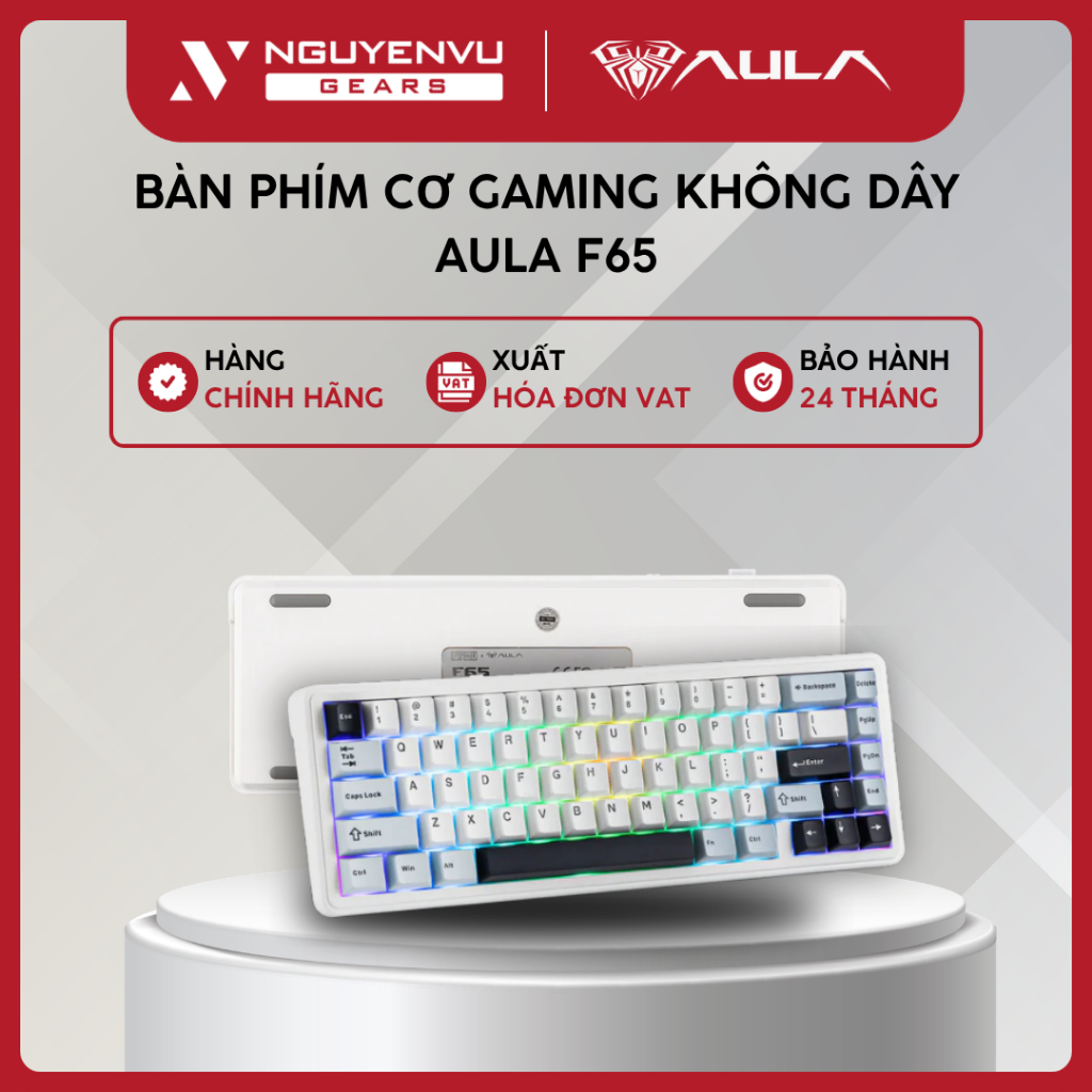 [Full VAT] Bàn phím cơ Gaming không dây AULA F65 (65%/Mạch xuôi/Hot-swap/4000mAh/RGB) - BH 24 THÁNG